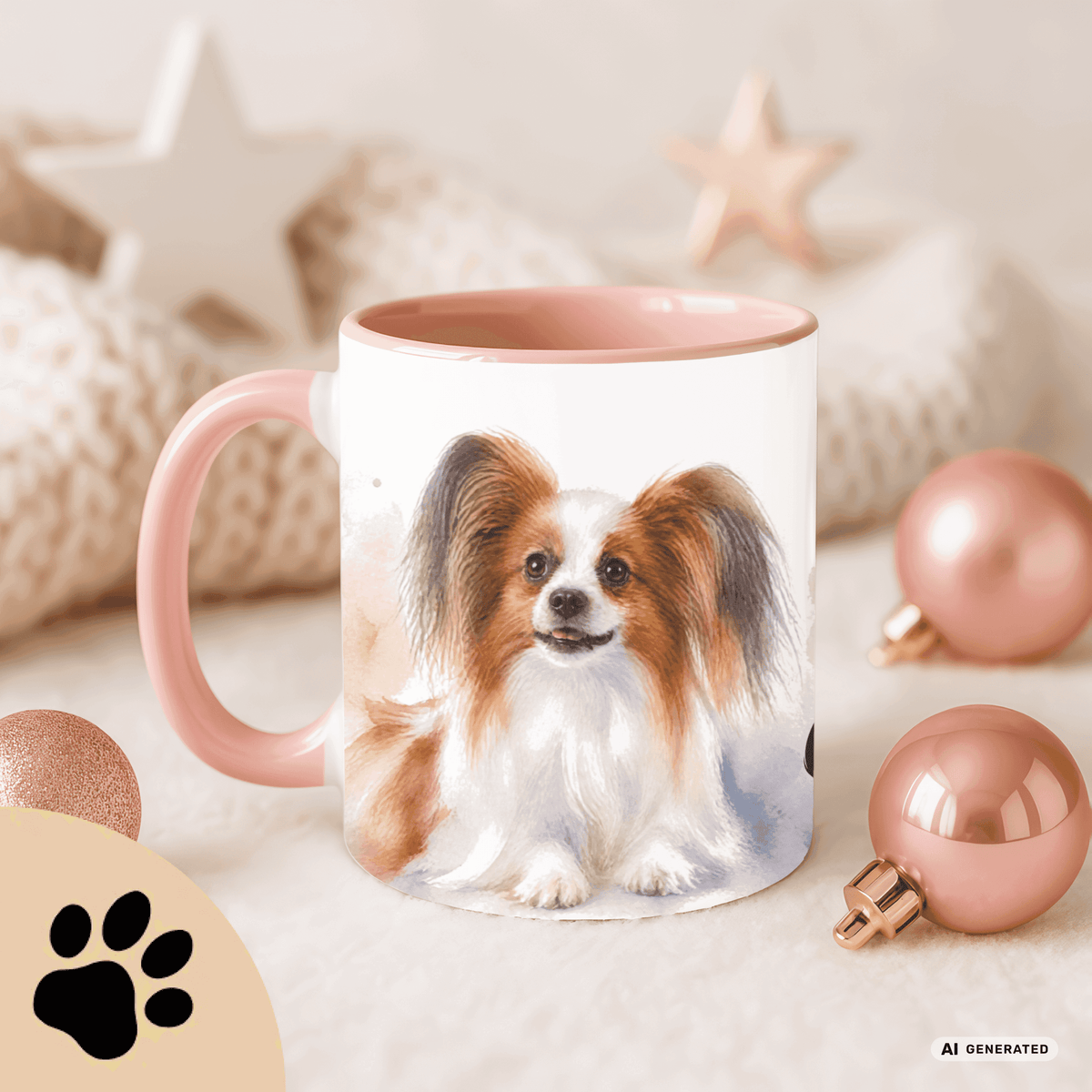 Personalisierte Papillon Tasse 11oz – Aquarell Hundemotiv mit Namen | Geschenk für Papillon Besitzer | Keramiktasse mit Farbwahl - Sunbeamstore