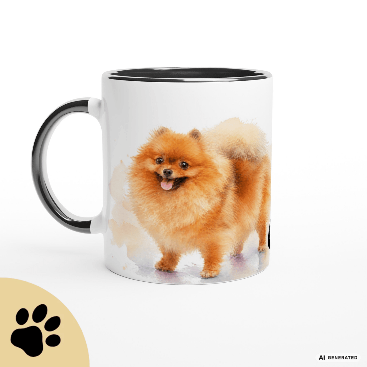 Personalisierte Pomeranian / Zwergspitz Tasse 11oz – Aquarell Hundemotiv mit Namen | Geschenk für Zwergspitz Besitzer | Keramiktasse mit Farbwahl - Sunbeamstore