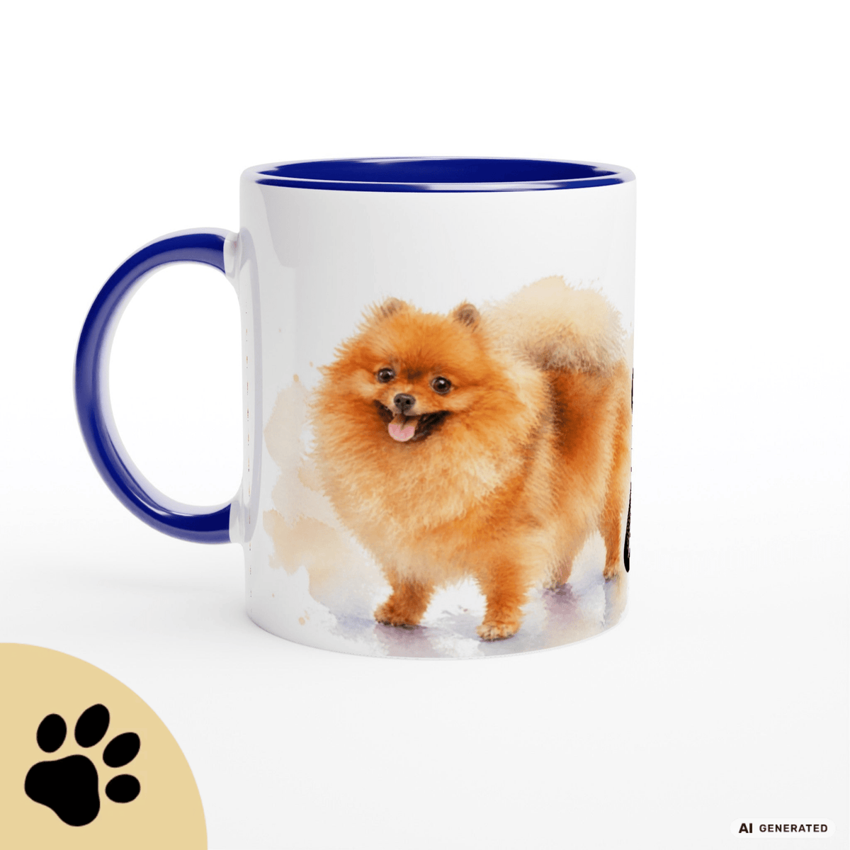 Personalisierte Pomeranian / Zwergspitz Tasse 11oz – Aquarell Hundemotiv mit Namen | Geschenk für Zwergspitz Besitzer | Keramiktasse mit Farbwahl - Sunbeamstore