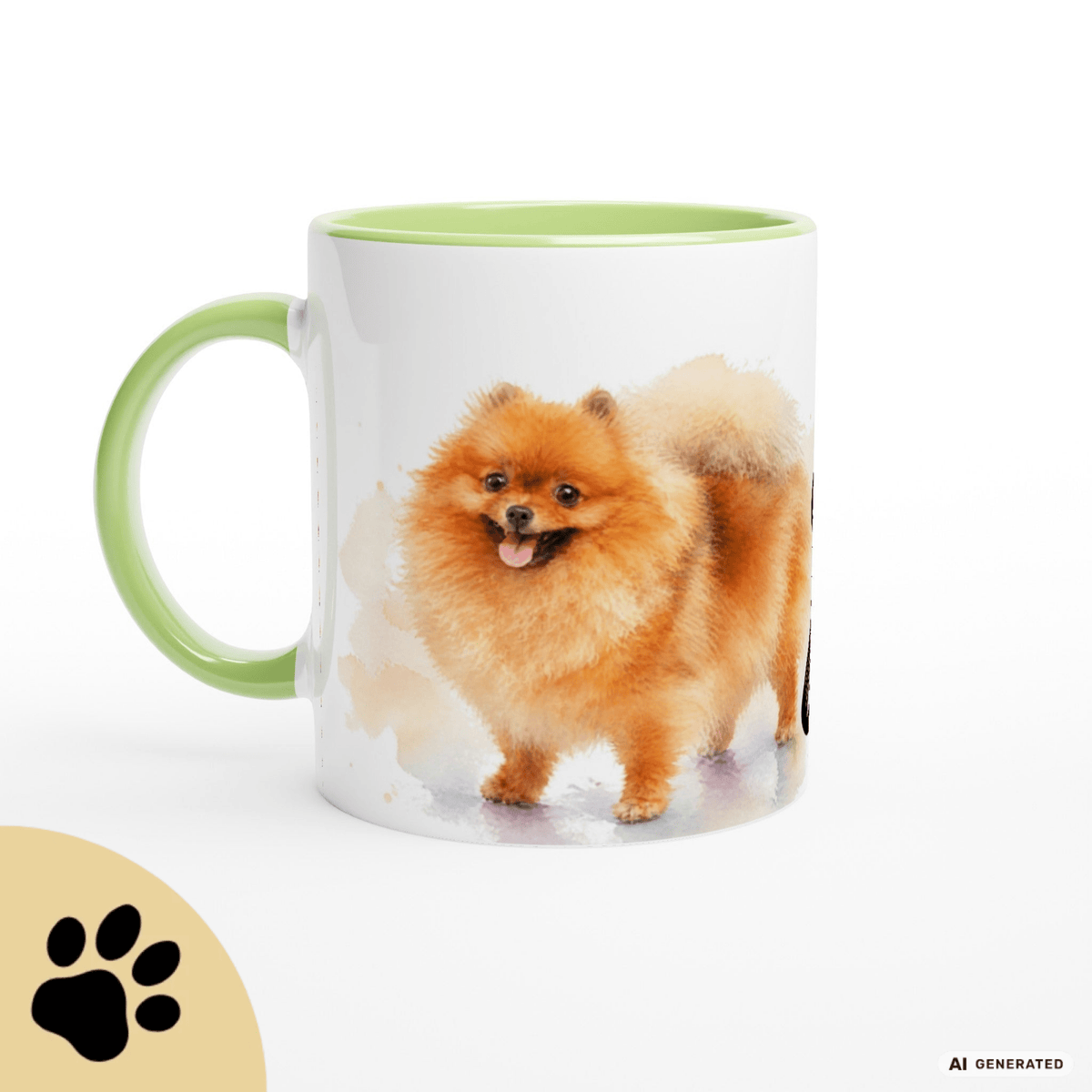 Personalisierte Pomeranian / Zwergspitz Tasse 11oz – Aquarell Hundemotiv mit Namen | Geschenk für Zwergspitz Besitzer | Keramiktasse mit Farbwahl - Sunbeamstore