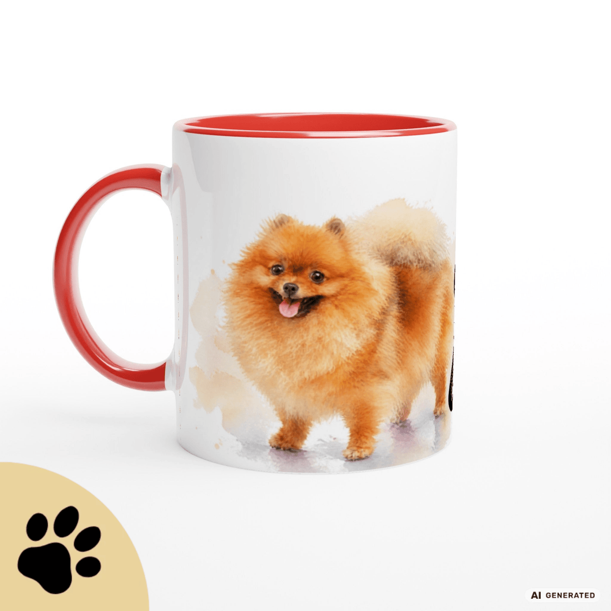 Personalisierte Pomeranian / Zwergspitz Tasse 11oz – Aquarell Hundemotiv mit Namen | Geschenk für Zwergspitz Besitzer | Keramiktasse mit Farbwahl - Sunbeamstore