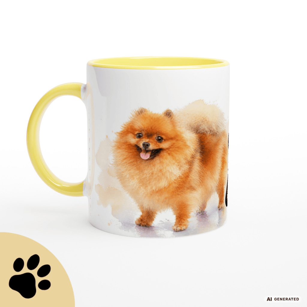 Personalisierte Pomeranian / Zwergspitz Tasse 11oz – Aquarell Hundemotiv mit Namen | Geschenk für Zwergspitz Besitzer | Keramiktasse mit Farbwahl - Sunbeamstore