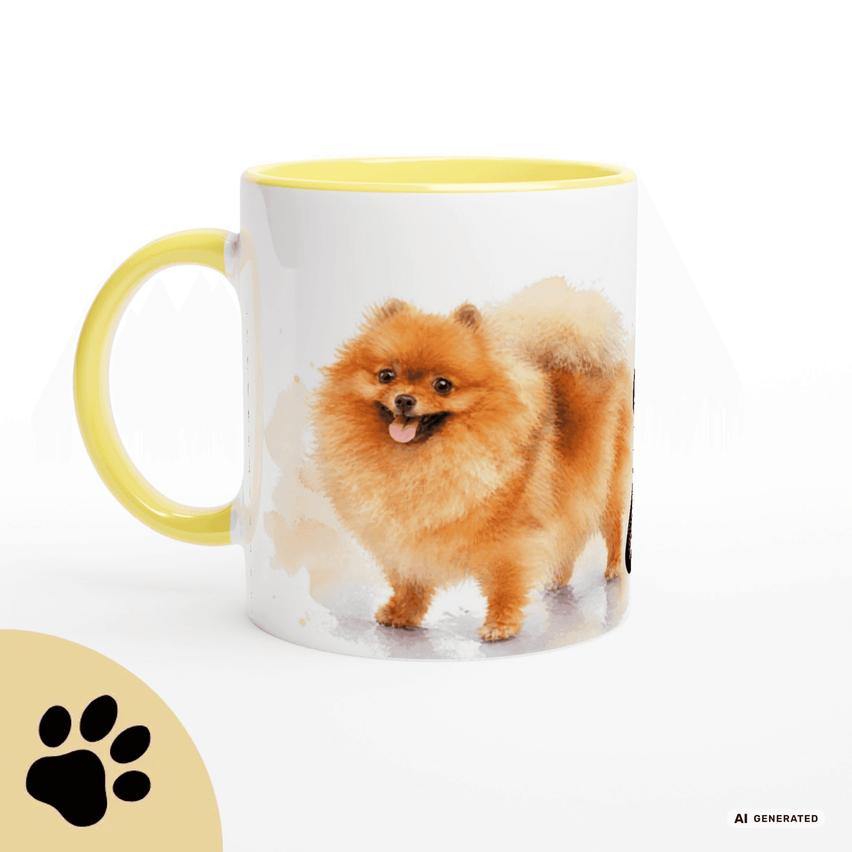Personalisierte Pomeranian / Zwergspitz Tasse 11oz – Aquarell Hundemotiv mit Namen | Geschenk für Zwergspitz Besitzer | Keramiktasse mit Farbwahl - Sunbeamstore
