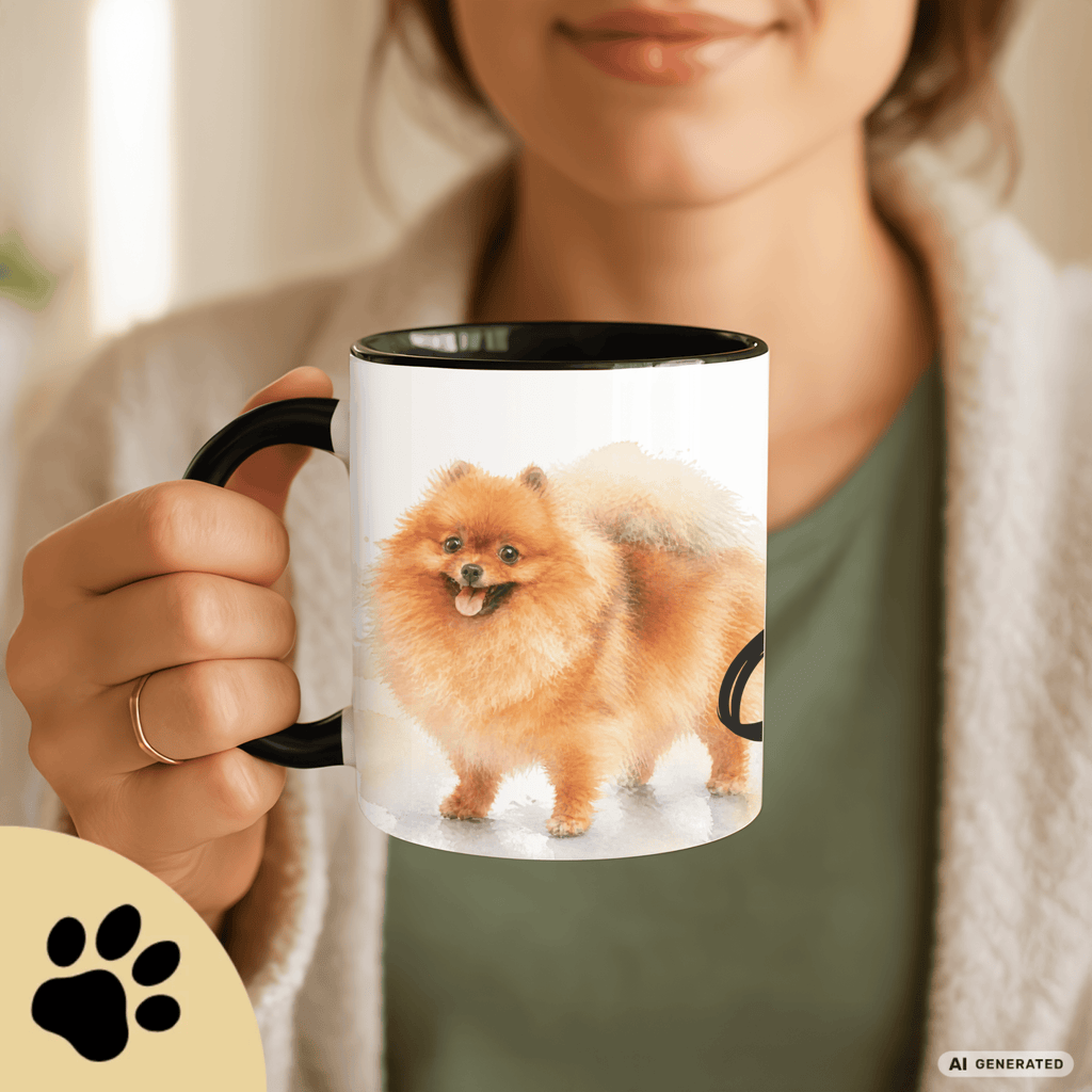Personalisierte Pomeranian / Zwergspitz Tasse 11oz – Aquarell Hundemotiv mit Namen | Geschenk für Zwergspitz Besitzer | Keramiktasse mit Farbwahl - Sunbeamstore