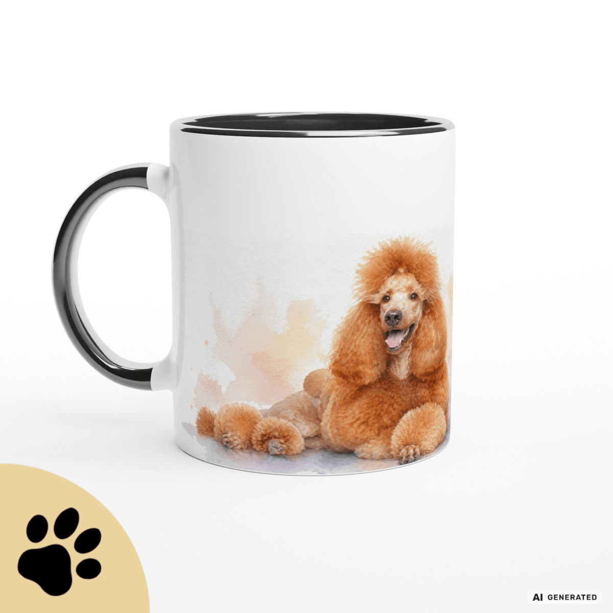 Personalisierte Pudel Tasse 11oz – Aquarell Hundemotiv mit Namen | Geschenk für Pudel Besitzer | Keramiktasse mit Farbwahl - Sunbeamstore