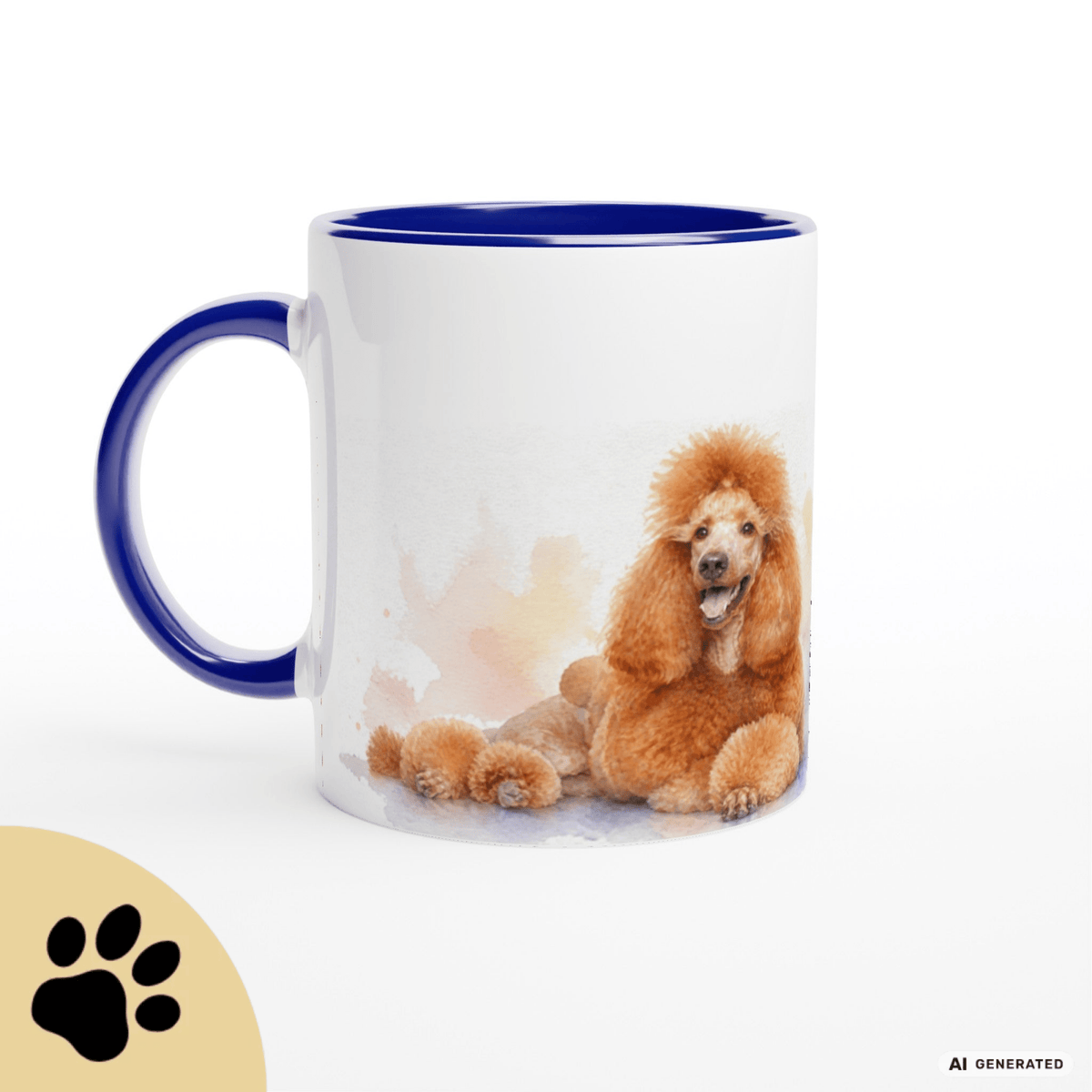 Personalisierte Pudel Tasse 11oz – Aquarell Hundemotiv mit Namen | Geschenk für Pudel Besitzer | Keramiktasse mit Farbwahl - Sunbeamstore