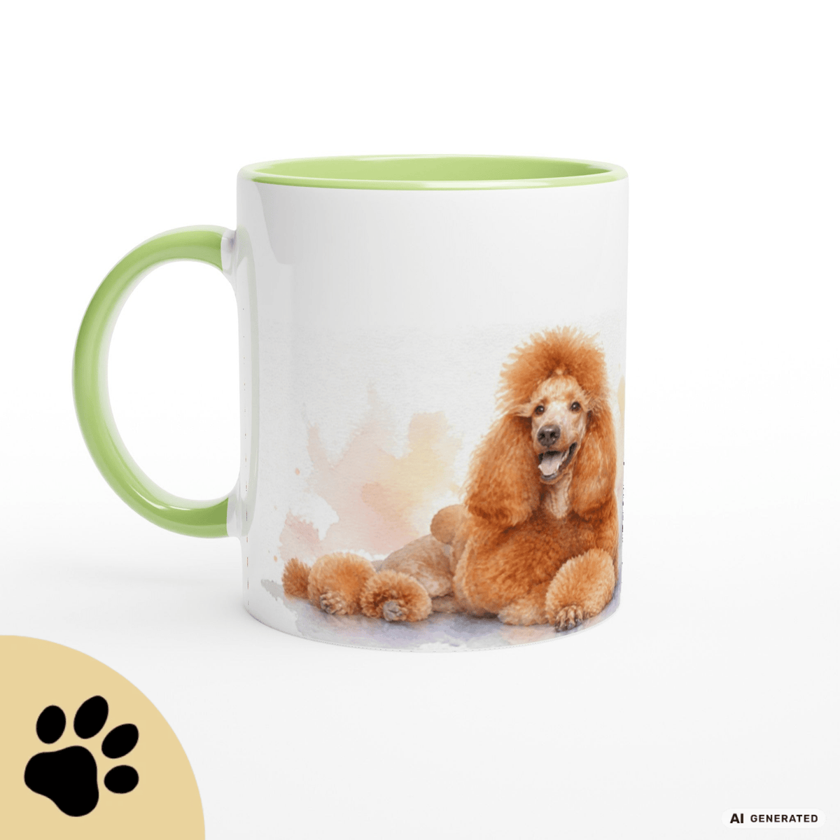 Personalisierte Pudel Tasse 11oz – Aquarell Hundemotiv mit Namen | Geschenk für Pudel Besitzer | Keramiktasse mit Farbwahl - Sunbeamstore