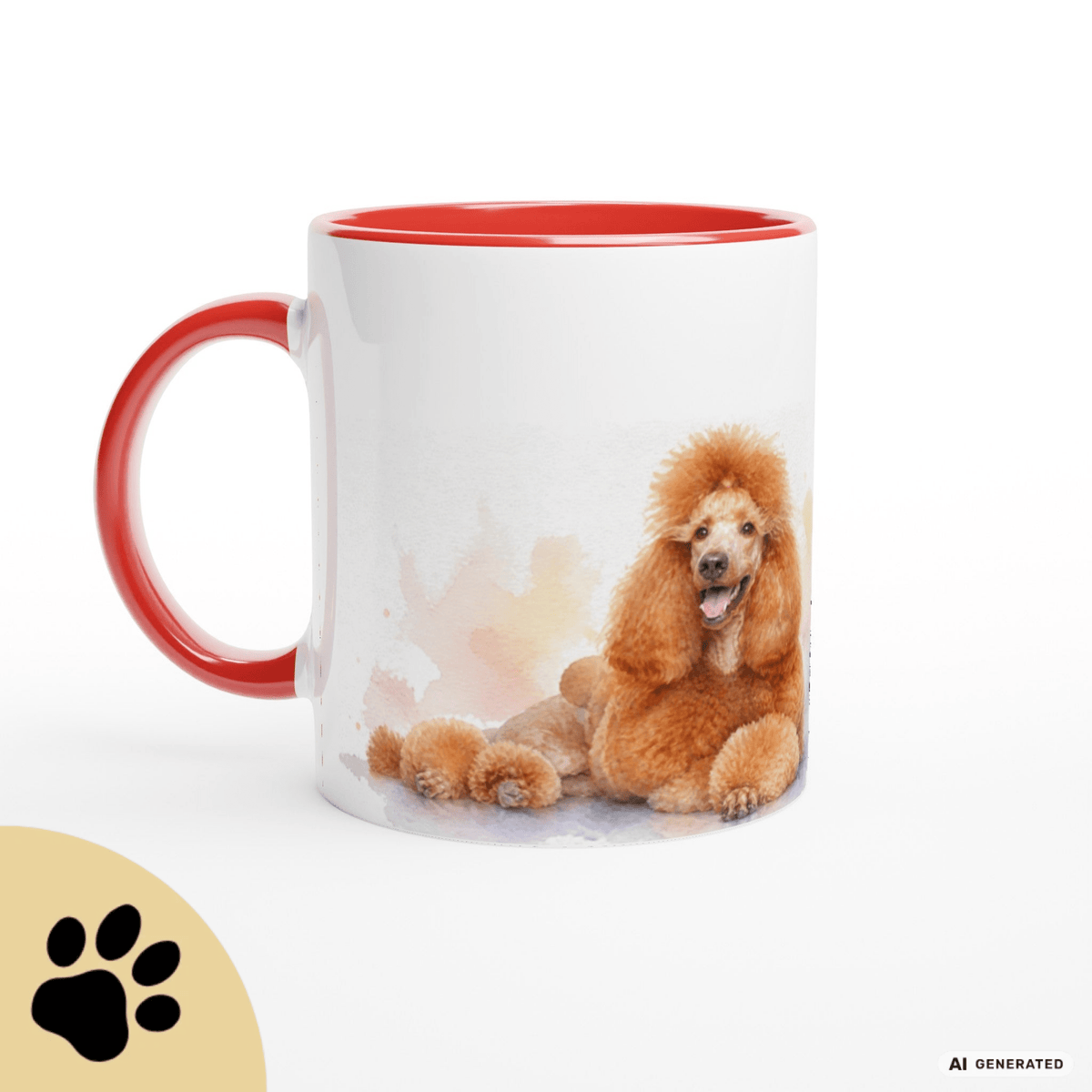 Personalisierte Pudel Tasse 11oz – Aquarell Hundemotiv mit Namen | Geschenk für Pudel Besitzer | Keramiktasse mit Farbwahl - Sunbeamstore