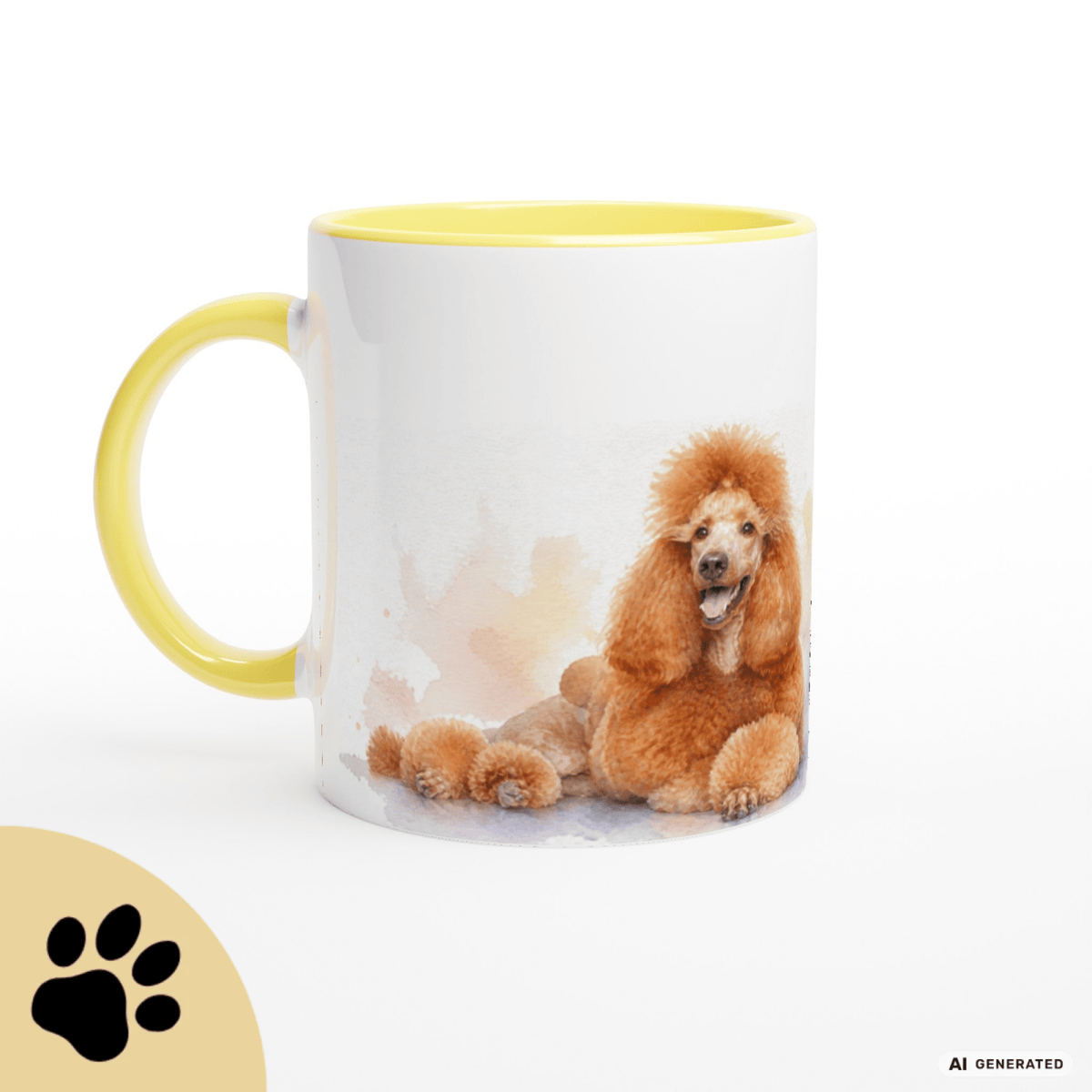 Personalisierte Pudel Tasse 11oz – Aquarell Hundemotiv mit Namen | Geschenk für Pudel Besitzer | Keramiktasse mit Farbwahl - Sunbeamstore