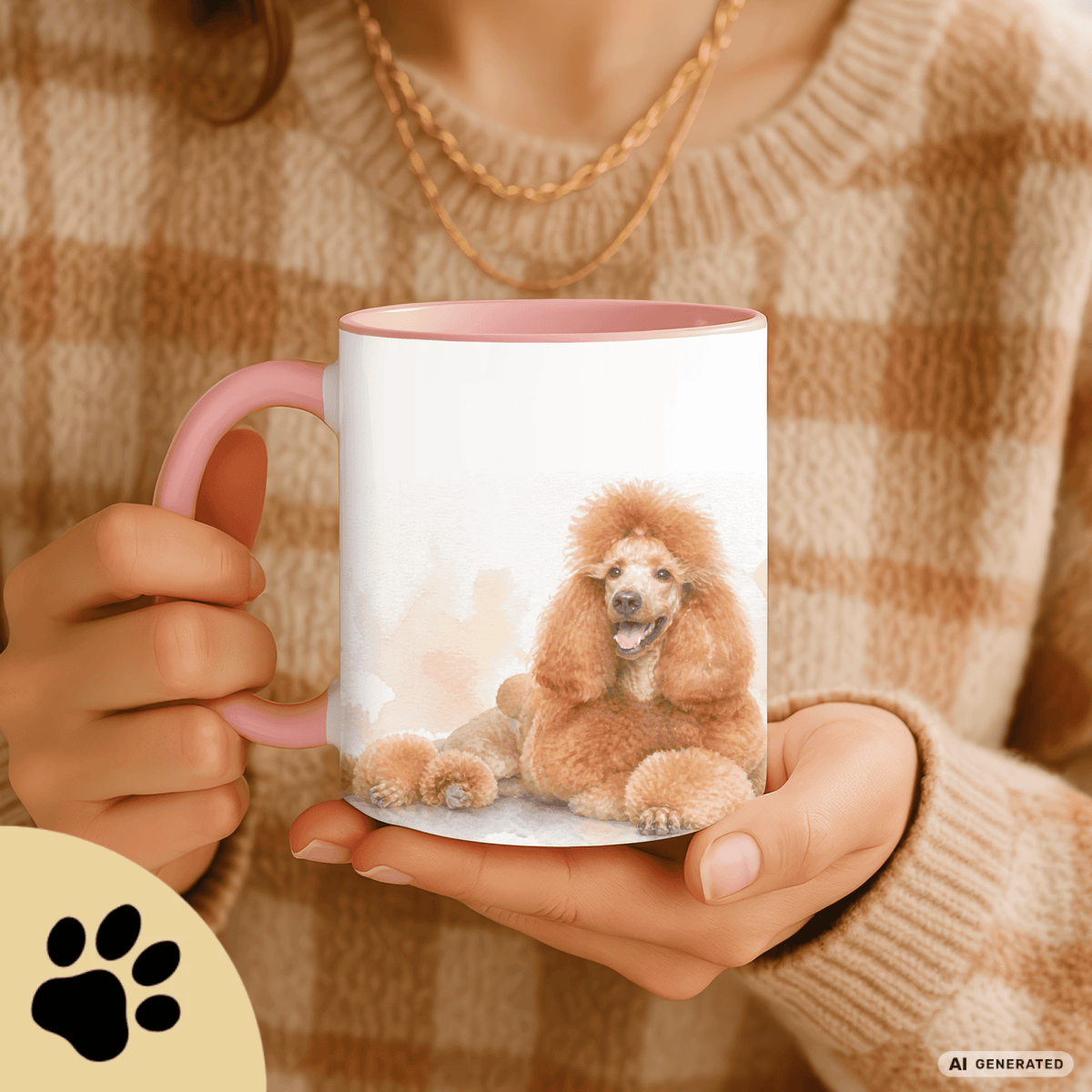 Personalisierte Pudel Tasse 11oz – Aquarell Hundemotiv mit Namen | Geschenk für Pudel Besitzer | Keramiktasse mit Farbwahl - Sunbeamstore