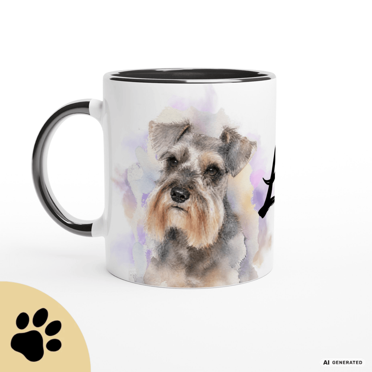 Personalisierte Schnauzer Tasse 11oz – Aquarell Hundemotiv mit Namen | Geschenk für Schnauzer Besitzer | Keramiktasse mit Farbwahl - Sunbeamstore