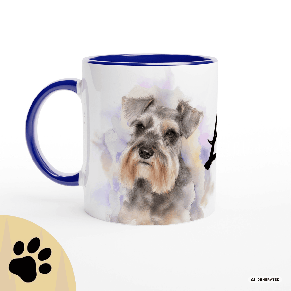 Personalisierte Schnauzer Tasse 11oz – Aquarell Hundemotiv mit Namen | Geschenk für Schnauzer Besitzer | Keramiktasse mit Farbwahl - Sunbeamstore