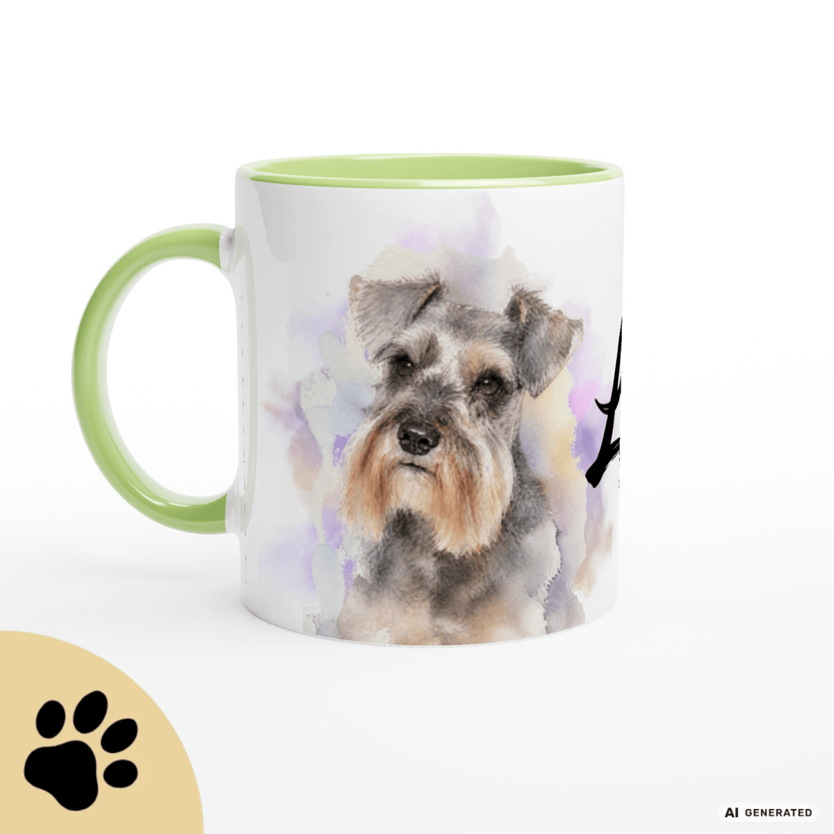 Personalisierte Schnauzer Tasse 11oz – Aquarell Hundemotiv mit Namen | Geschenk für Schnauzer Besitzer | Keramiktasse mit Farbwahl - Sunbeamstore