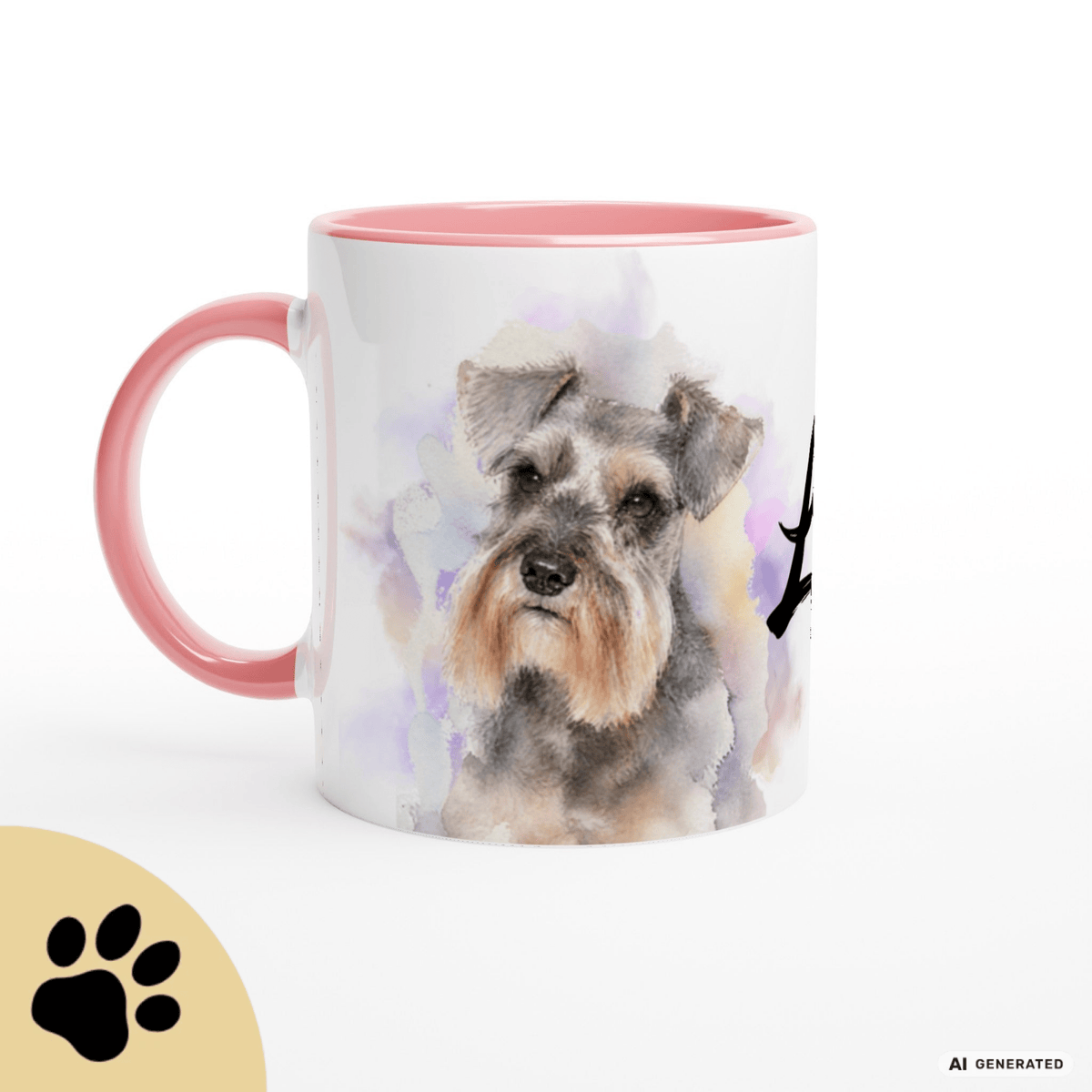 Personalisierte Schnauzer Tasse 11oz – Aquarell Hundemotiv mit Namen | Geschenk für Schnauzer Besitzer | Keramiktasse mit Farbwahl - Sunbeamstore