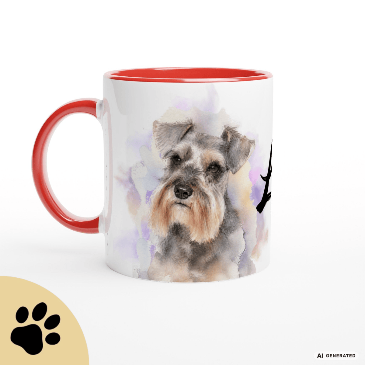 Personalisierte Schnauzer Tasse 11oz – Aquarell Hundemotiv mit Namen | Geschenk für Schnauzer Besitzer | Keramiktasse mit Farbwahl - Sunbeamstore