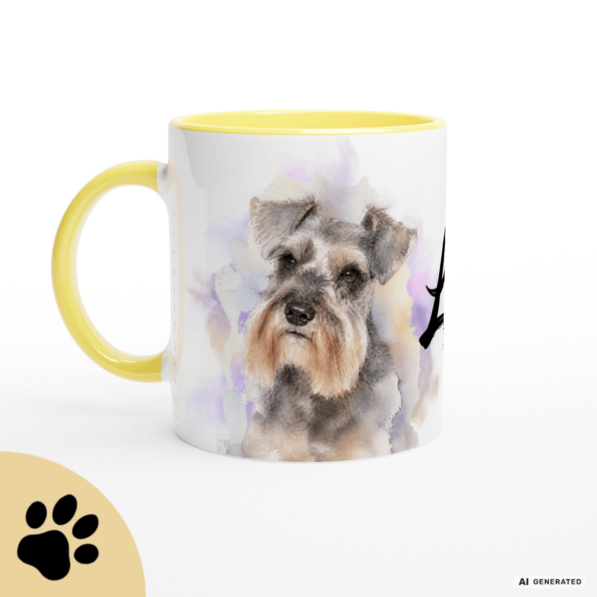 Personalisierte Schnauzer Tasse 11oz – Aquarell Hundemotiv mit Namen | Geschenk für Schnauzer Besitzer | Keramiktasse mit Farbwahl - Sunbeamstore