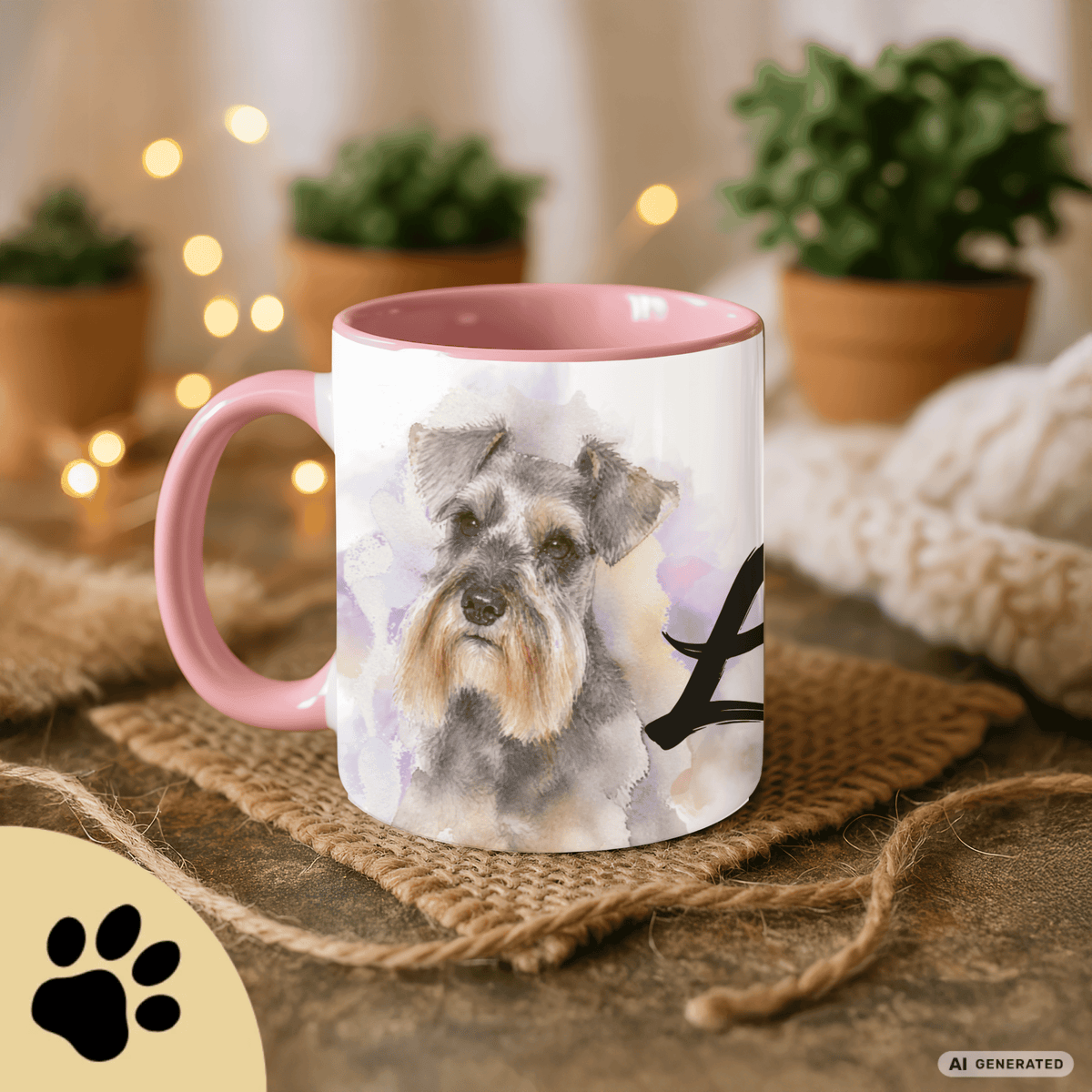 Personalisierte Schnauzer Tasse 11oz – Aquarell Hundemotiv mit Namen | Geschenk für Schnauzer Besitzer | Keramiktasse mit Farbwahl - Sunbeamstore
