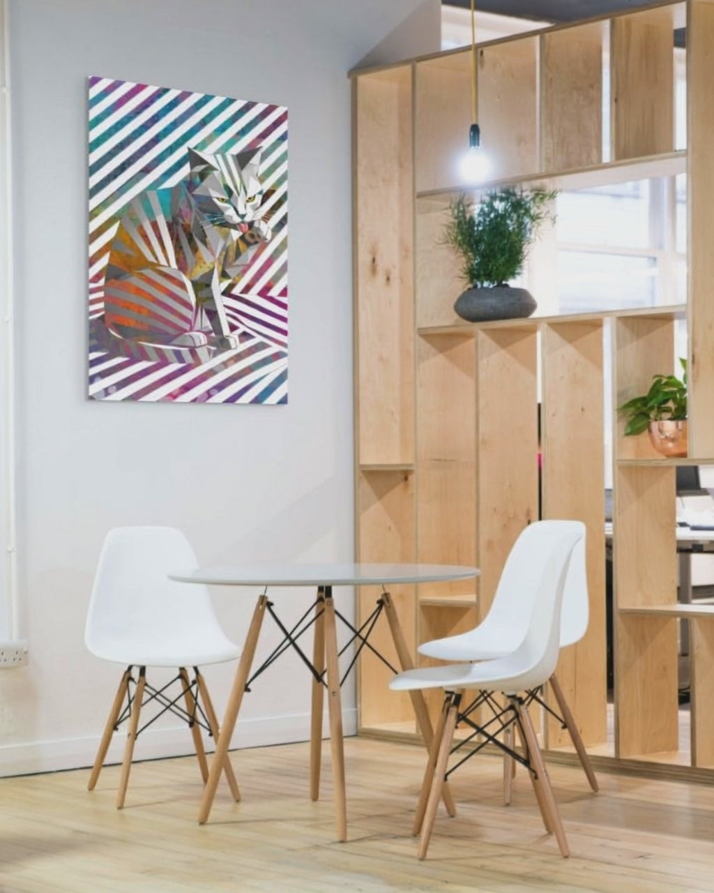 Origami Cat – Moderne Katzenkunst auf Leinwand 70 x 100 cm | Geometrische Pop Art Wanddeko für Katzenliebhaber I Canvas 70x100 cm / 28x40″