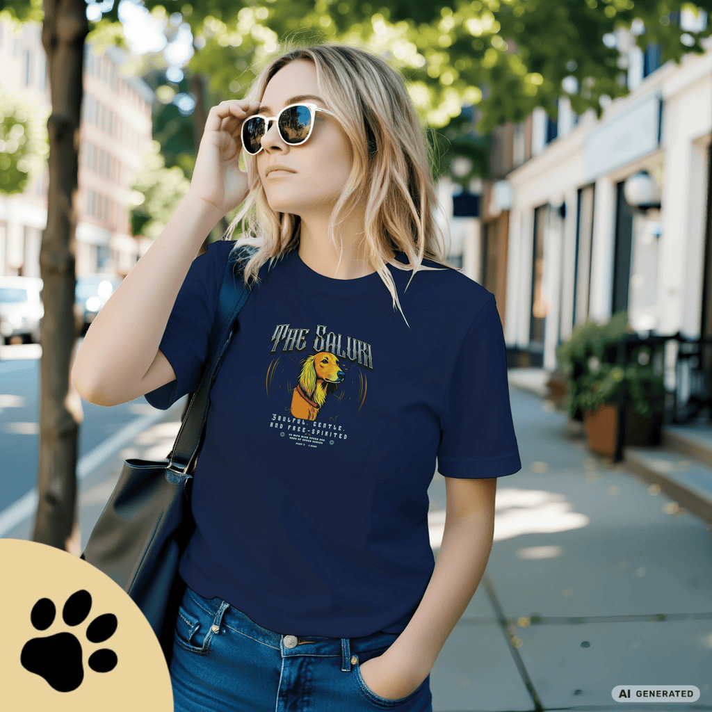 Saluki T-Shirt – The Saluki, Gods of Speed Serie Part 3, Windhund Shirt, Geschenk für Saluki Liebhaber, Soulful Gentle Free-Spirited Premium Unisex Crewneck T-shirt | Bella + Canvas 3001 - Sunbeamstore