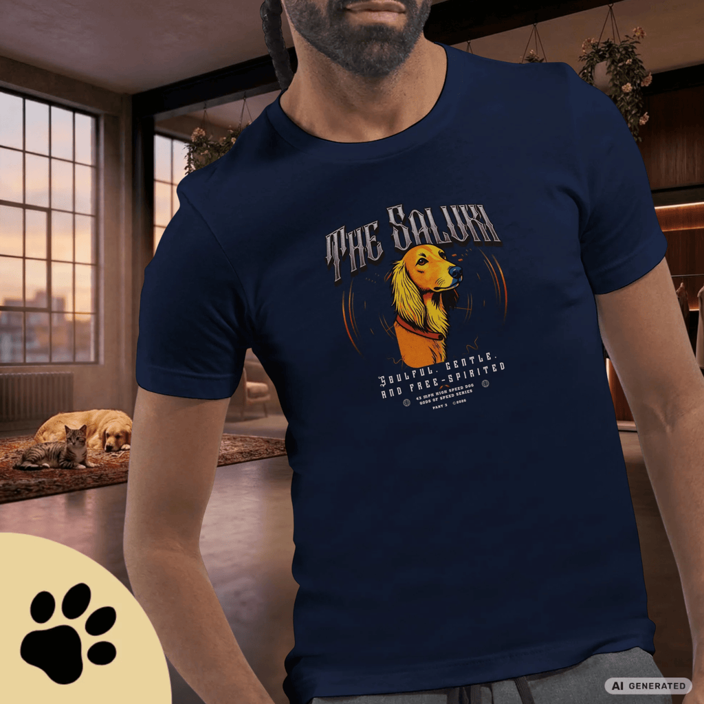 Saluki T-Shirt – The Saluki, Gods of Speed Serie Part 3, Windhund Shirt, Geschenk für Saluki Liebhaber, Soulful Gentle Free-Spirited Premium Unisex Crewneck T-shirt | Bella + Canvas 3001 - Sunbeamstore