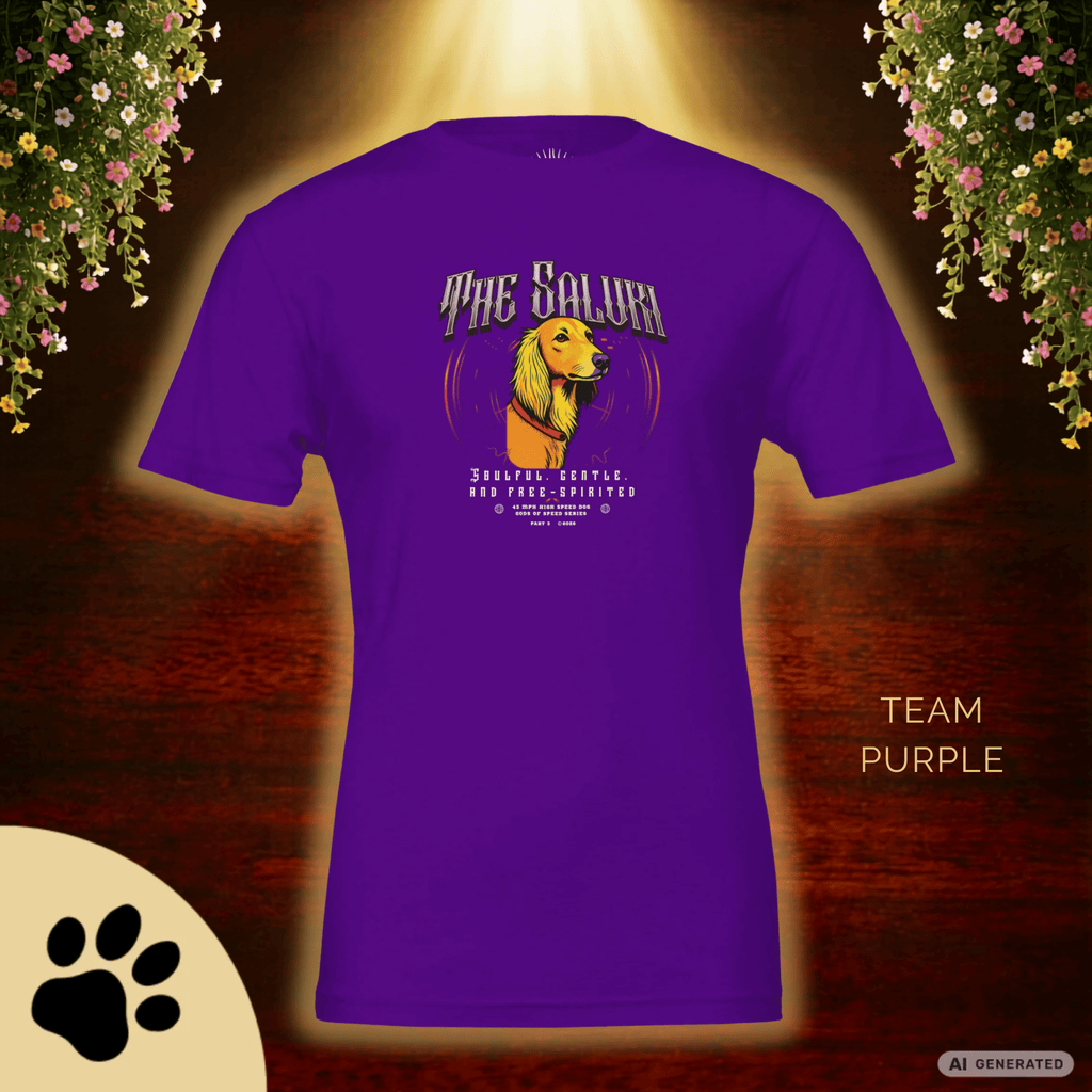 Saluki T-Shirt – The Saluki, Gods of Speed Serie Part 3, Windhund Shirt, Geschenk für Saluki Liebhaber, Soulful Gentle Free-Spirited Premium Unisex Crewneck T-shirt | Bella + Canvas 3001 - Sunbeamstore