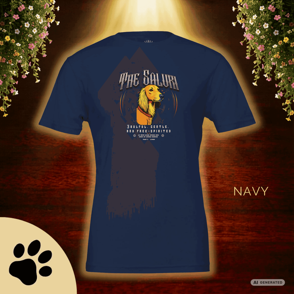 Saluki T-Shirt – The Saluki, Gods of Speed Serie Part 3, Windhund Shirt, Geschenk für Saluki Liebhaber, Soulful Gentle Free-Spirited Premium Unisex Crewneck T-shirt | Bella + Canvas 3001 - Sunbeamstore