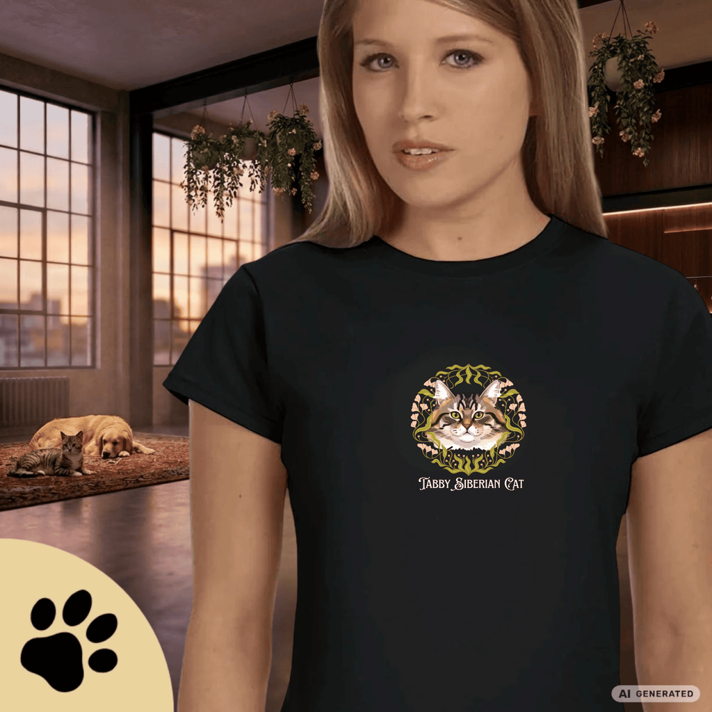 Siberian Tabby Katzen T-Shirt Damen | Cat Lover Shirt | Geschenk für Katzenliebhaber | Siberian Cat Shirt - Sunbeamstore