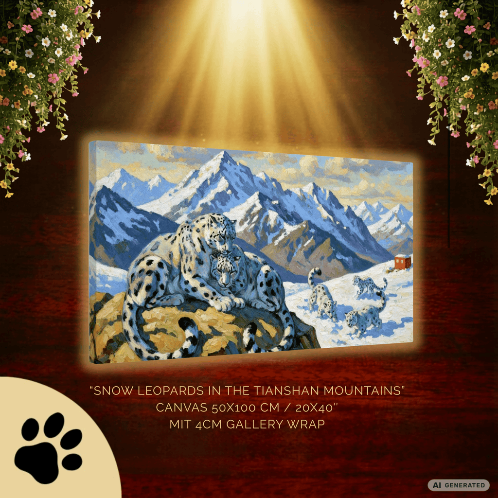Snow Leopards in the Tianshan Mountains Canvas 50x100 cm / 20x40″ - Sunbeamstore