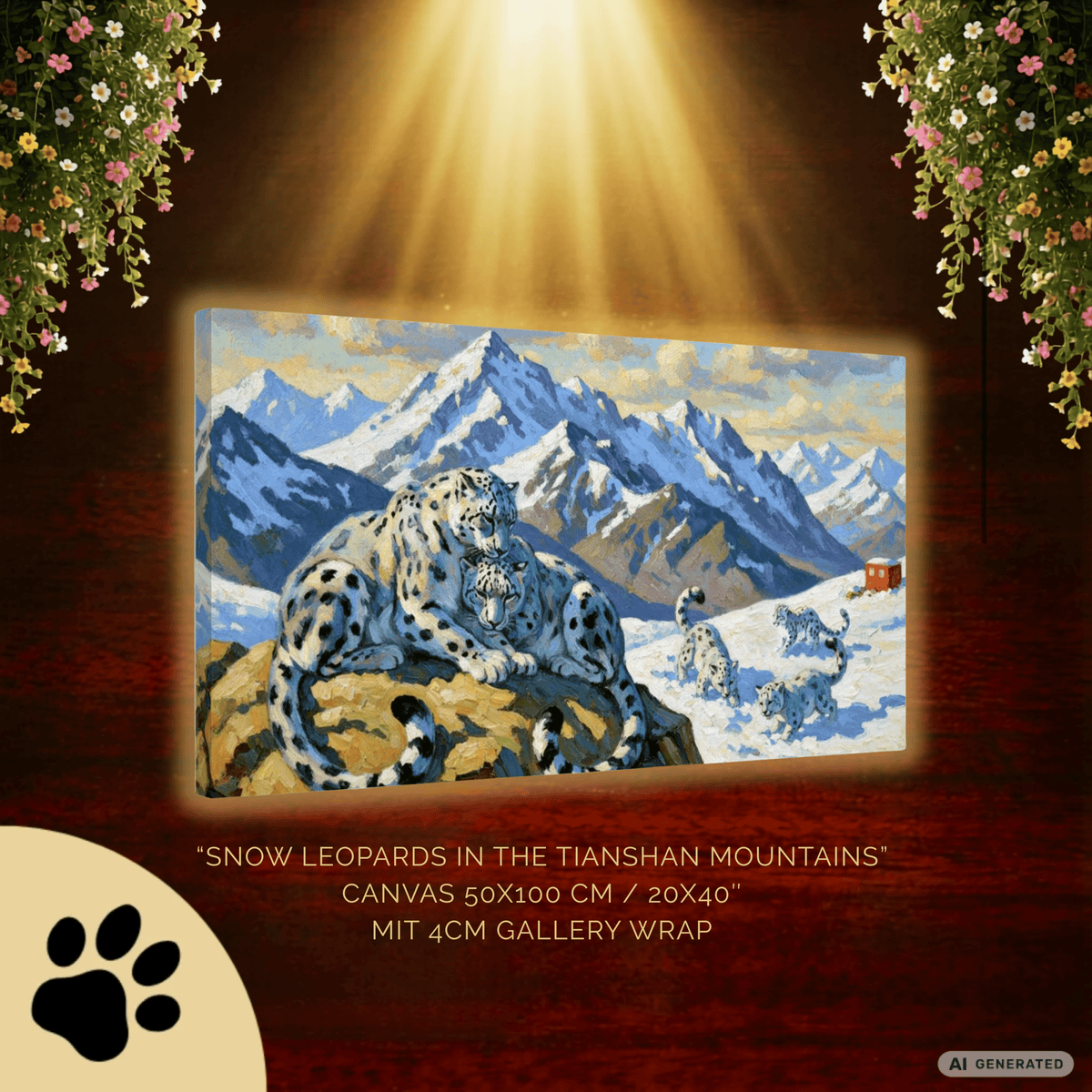 Snow Leopards in the Tianshan Mountains Canvas 50x100 cm / 20x40″ - Sunbeamstore