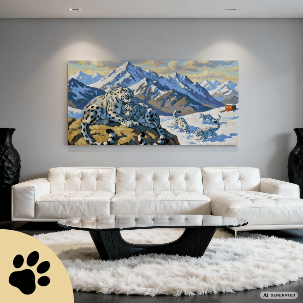 Snow Leopards in the Tianshan Mountains Canvas 50x100 cm / 20x40″ - Sunbeamstore
