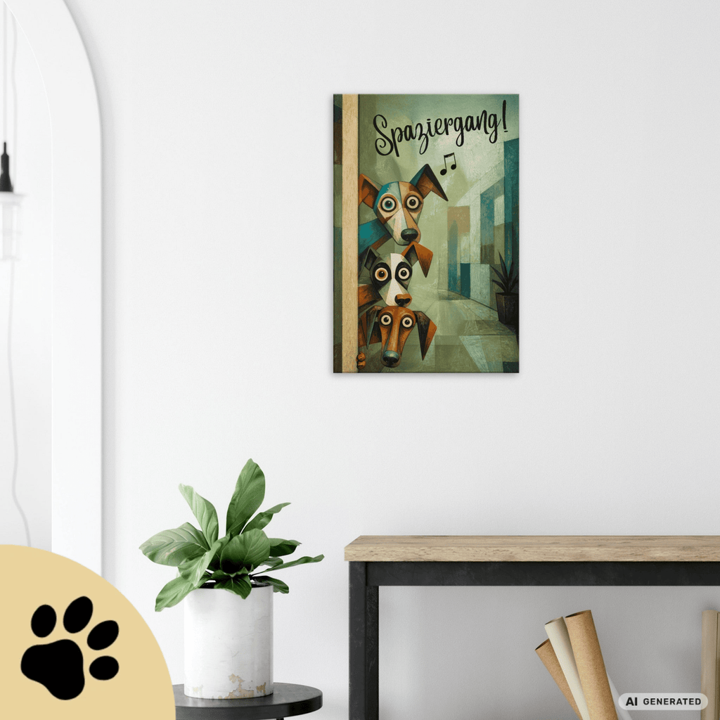 Spaziergang! – Kubistisches Hunde-Kunstwerk auf Leinwand | 50 × 75 cm | 4 cm Gallery Wrap - Sunbeamstore