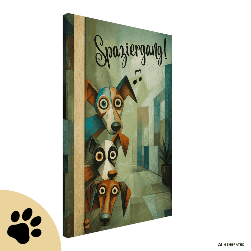 Spaziergang! – Kubistisches Hunde-Kunstwerk auf Leinwand | 50 × 75 cm | 4 cm Gallery Wrap - Sunbeamstore