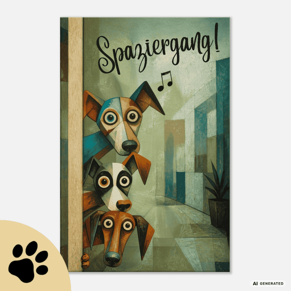 Spaziergang! – Kubistisches Hunde-Kunstwerk auf Leinwand | 50 × 75 cm | 4 cm Gallery Wrap - Sunbeamstore