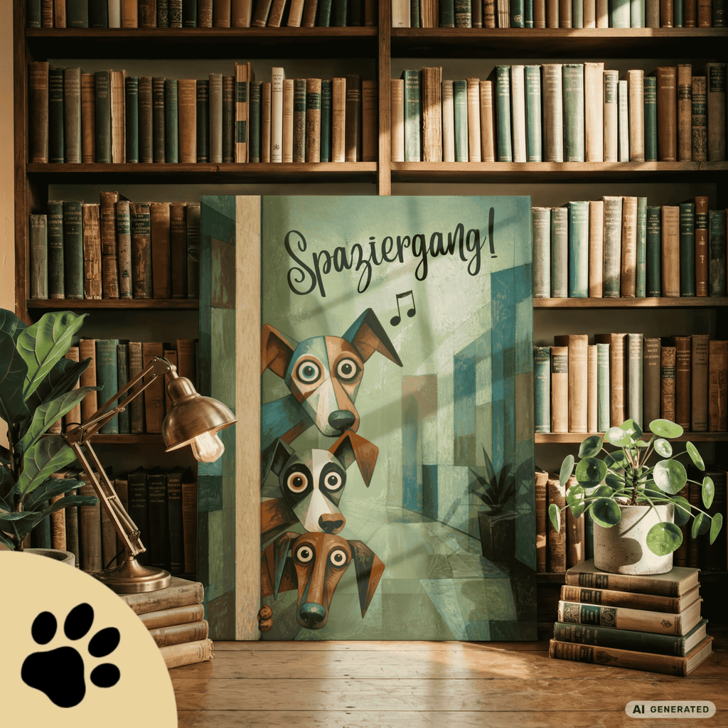 Spaziergang! – Kubistisches Hunde-Kunstwerk auf Leinwand | 50 × 75 cm | 4 cm Gallery Wrap - Sunbeamstore