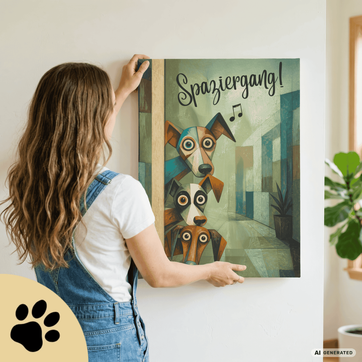 Spaziergang! – Kubistisches Hunde-Kunstwerk auf Leinwand | 50 × 75 cm | 4 cm Gallery Wrap - Sunbeamstore