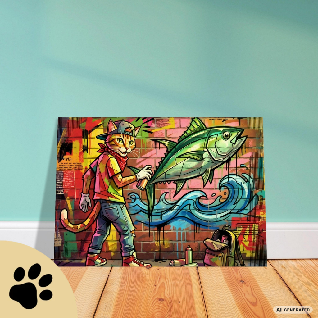Spray Cat – Moderne Graffiti Cat Art auf Leinwand I Canvas 70x100 cm / 28x40″ - Sunbeamstore