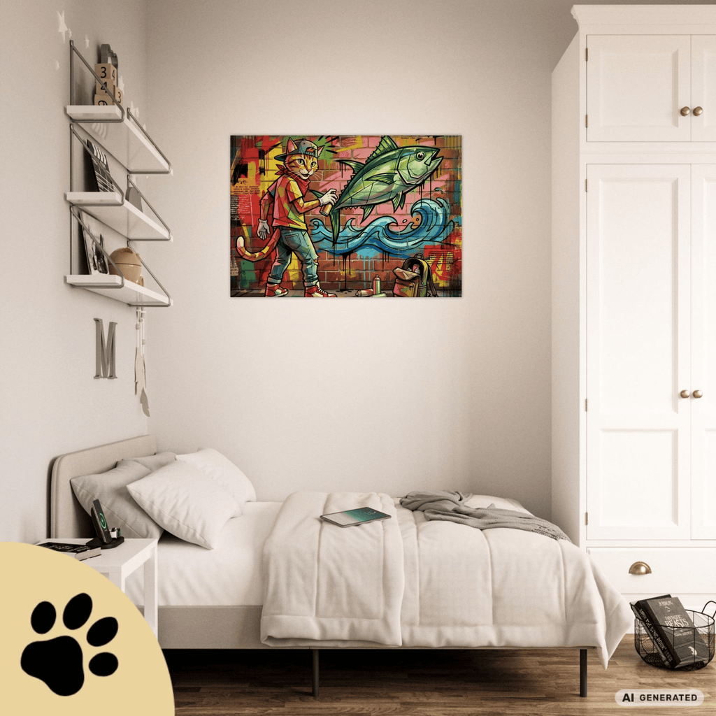 Spray Cat – Moderne Graffiti Cat Art auf Leinwand I Canvas 70x100 cm / 28x40″ - Sunbeamstore