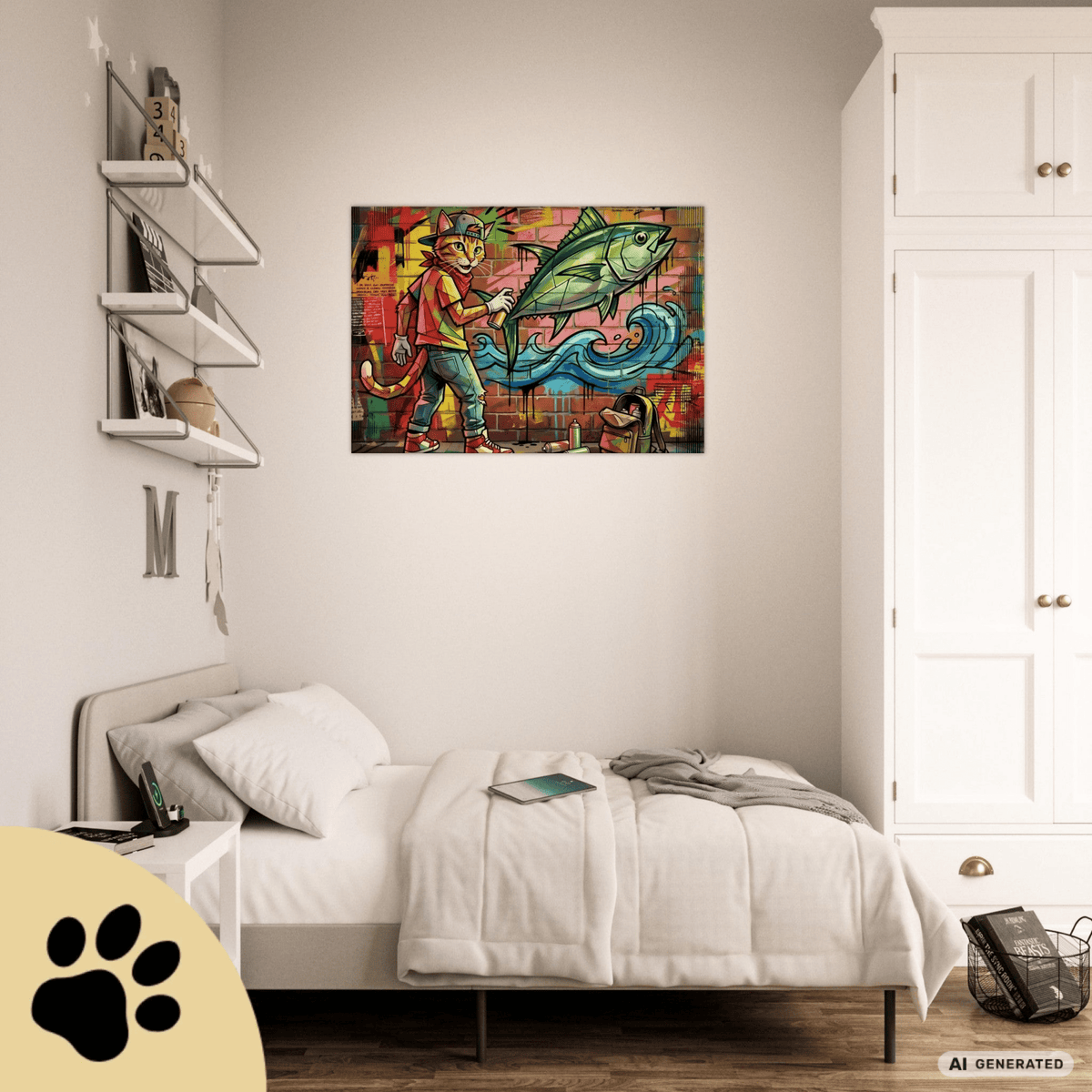 Spray Cat – Moderne Graffiti Cat Art auf Leinwand I Canvas 70x100 cm / 28x40″ - Sunbeamstore