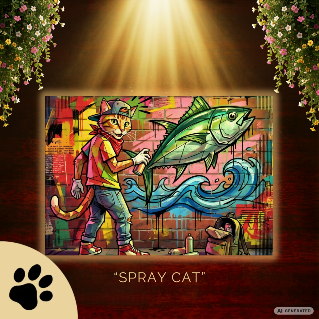 Spray Cat – Moderne Graffiti Cat Art auf Leinwand I Canvas 70x100 cm / 28x40″ - Sunbeamstore