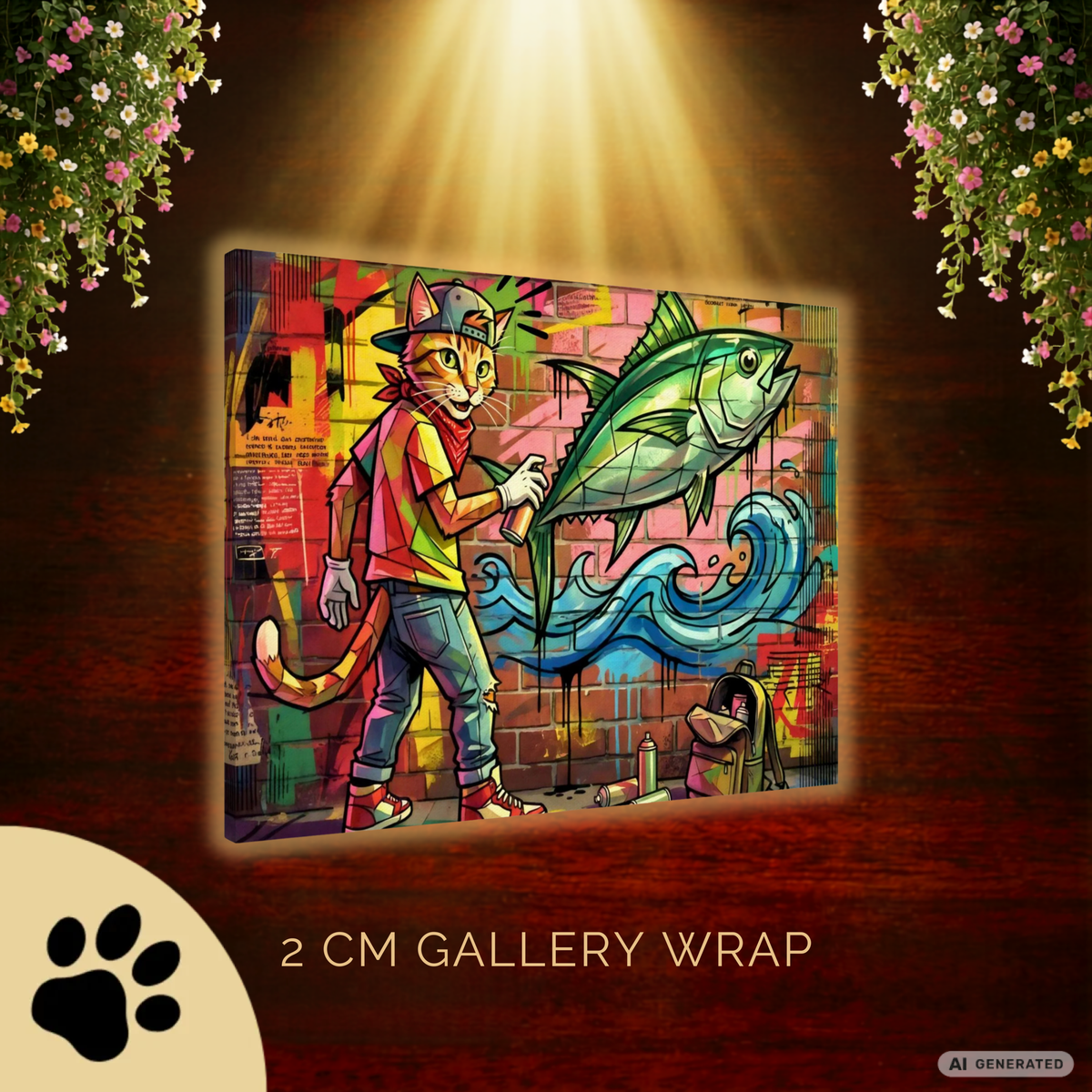 Spray Cat – Moderne Graffiti Cat Art auf Leinwand I Canvas 70x100 cm / 28x40″ - Sunbeamstore