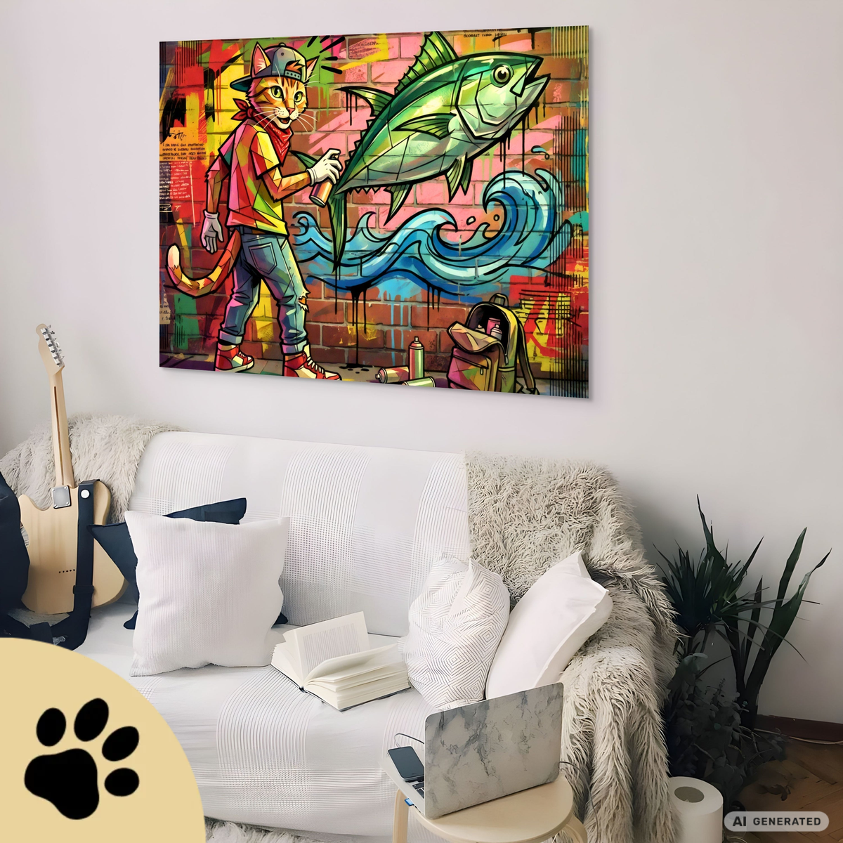 Spray Cat – Moderne Graffiti Cat Art auf Leinwand I Canvas 70x100 cm / 28x40″ - Sunbeamstore