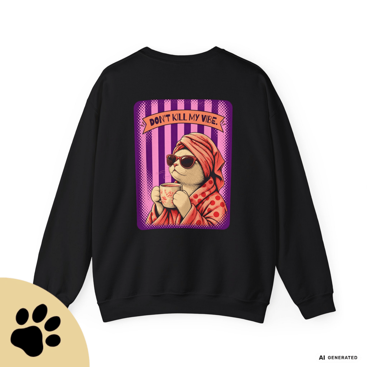 Sunday Morning Cat Club Sweatshirt – „Don’t Kill My Vibe“ | Retro Katzen Sweater - Sunbeamstore