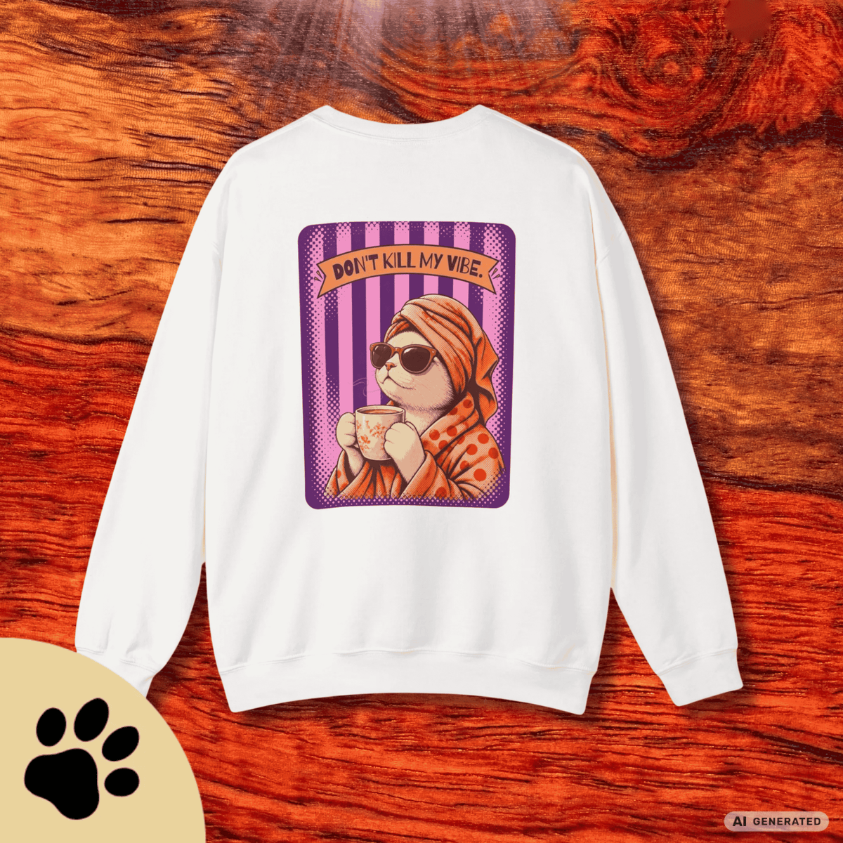 Sunday Morning Cat Club Sweatshirt – „Don’t Kill My Vibe“ | Retro Katzen Sweater - Sunbeamstore