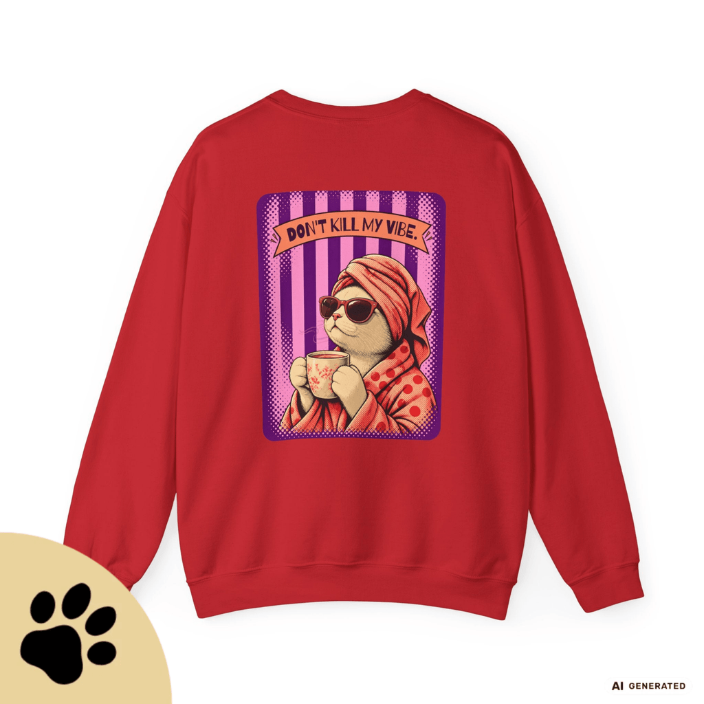 Sunday Morning Cat Club Sweatshirt – „Don’t Kill My Vibe“ | Retro Katzen Sweater - Sunbeamstore