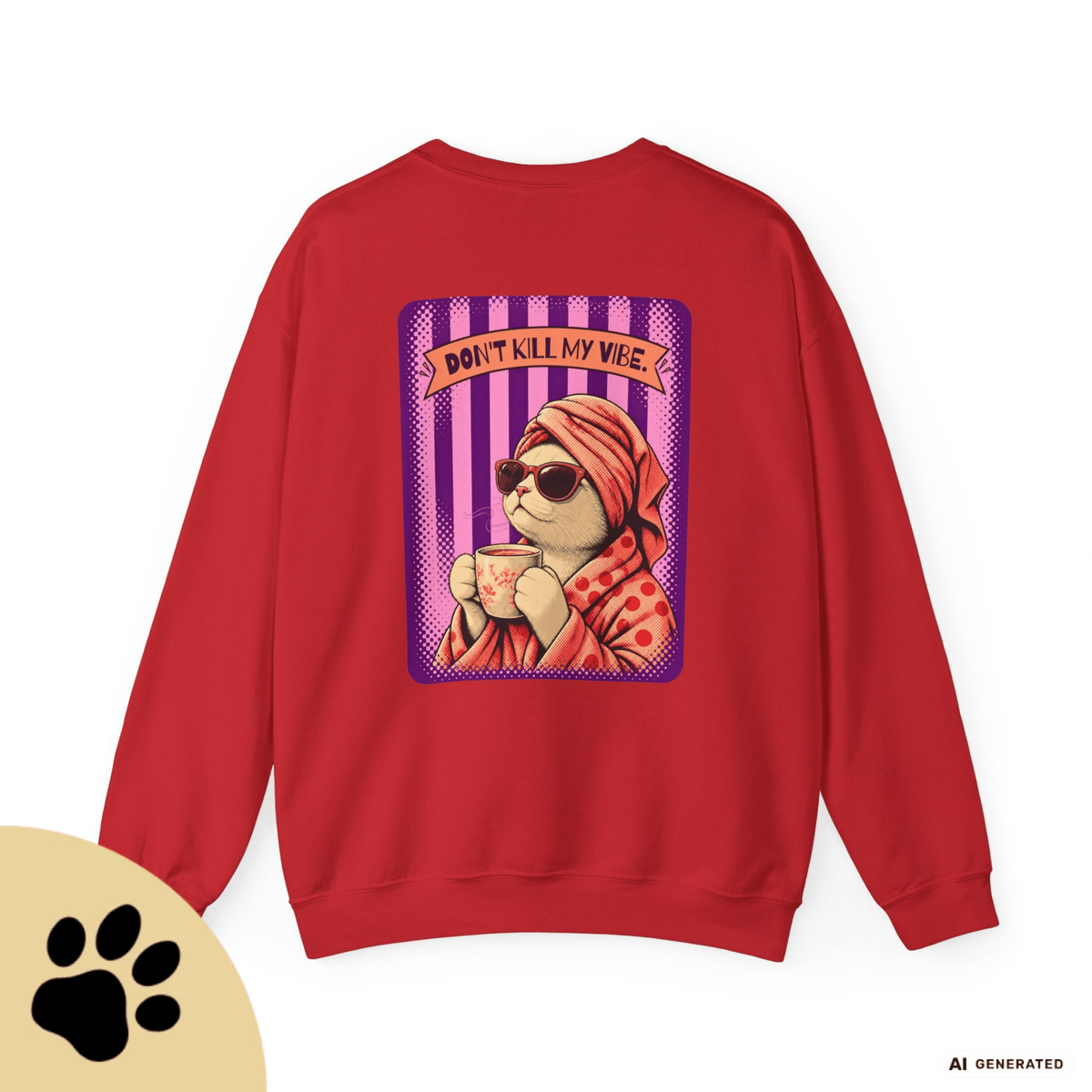 Sunday Morning Cat Club Sweatshirt – „Don’t Kill My Vibe“ | Retro Katzen Sweater - Sunbeamstore