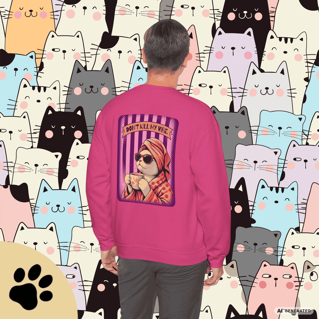 Sunday Morning Cat Club Sweatshirt – „Don’t Kill My Vibe“ | Retro Katzen Sweater - Sunbeamstore