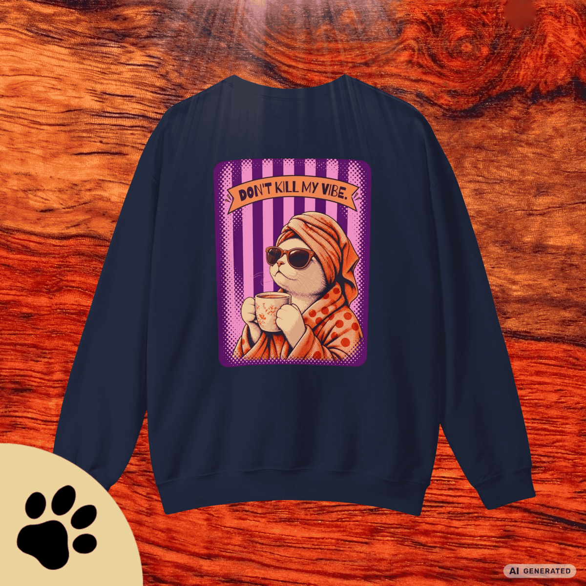 Sunday Morning Cat Club Sweatshirt – „Don’t Kill My Vibe“ | Retro Katzen Sweater - Sunbeamstore