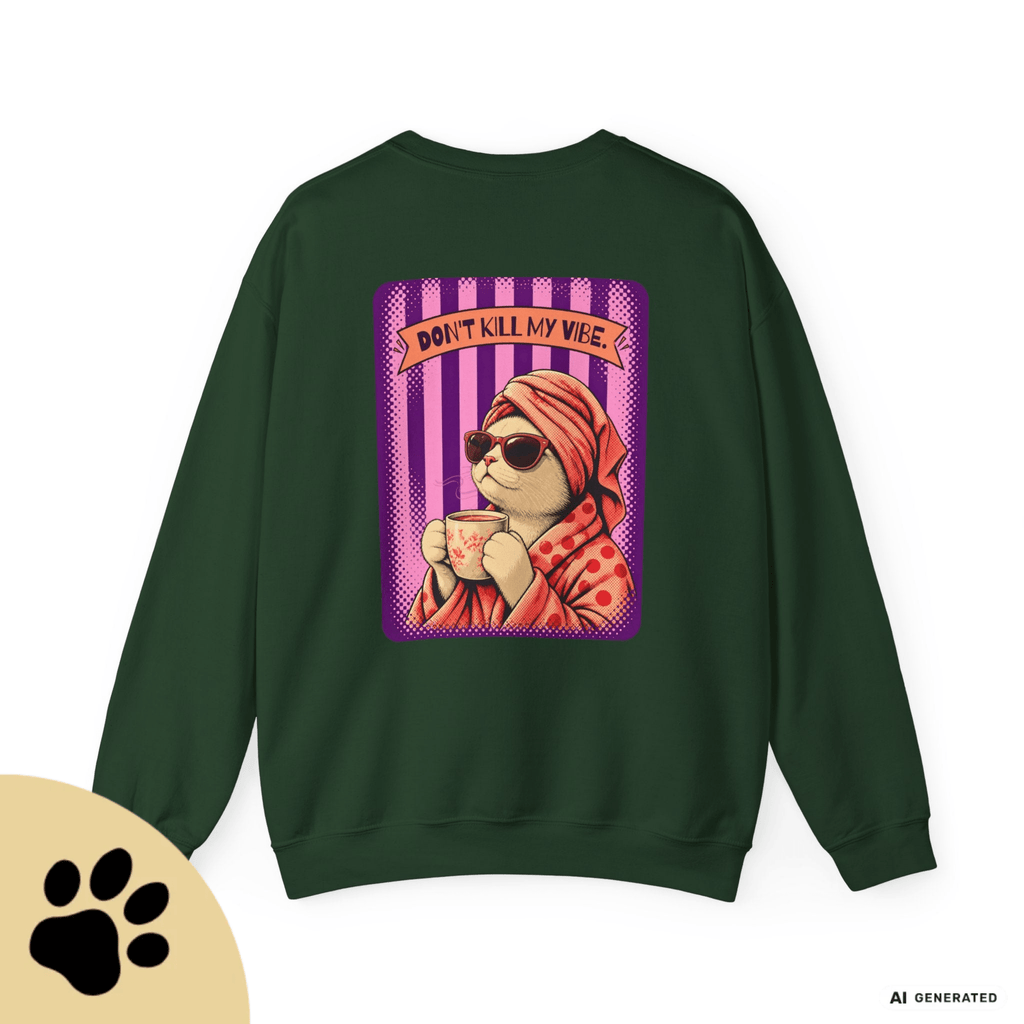 Sunday Morning Cat Club Sweatshirt – „Don’t Kill My Vibe“ | Retro Katzen Sweater - Sunbeamstore