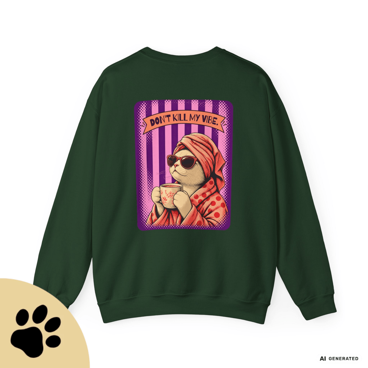 Sunday Morning Cat Club Sweatshirt – „Don’t Kill My Vibe“ | Retro Katzen Sweater - Sunbeamstore