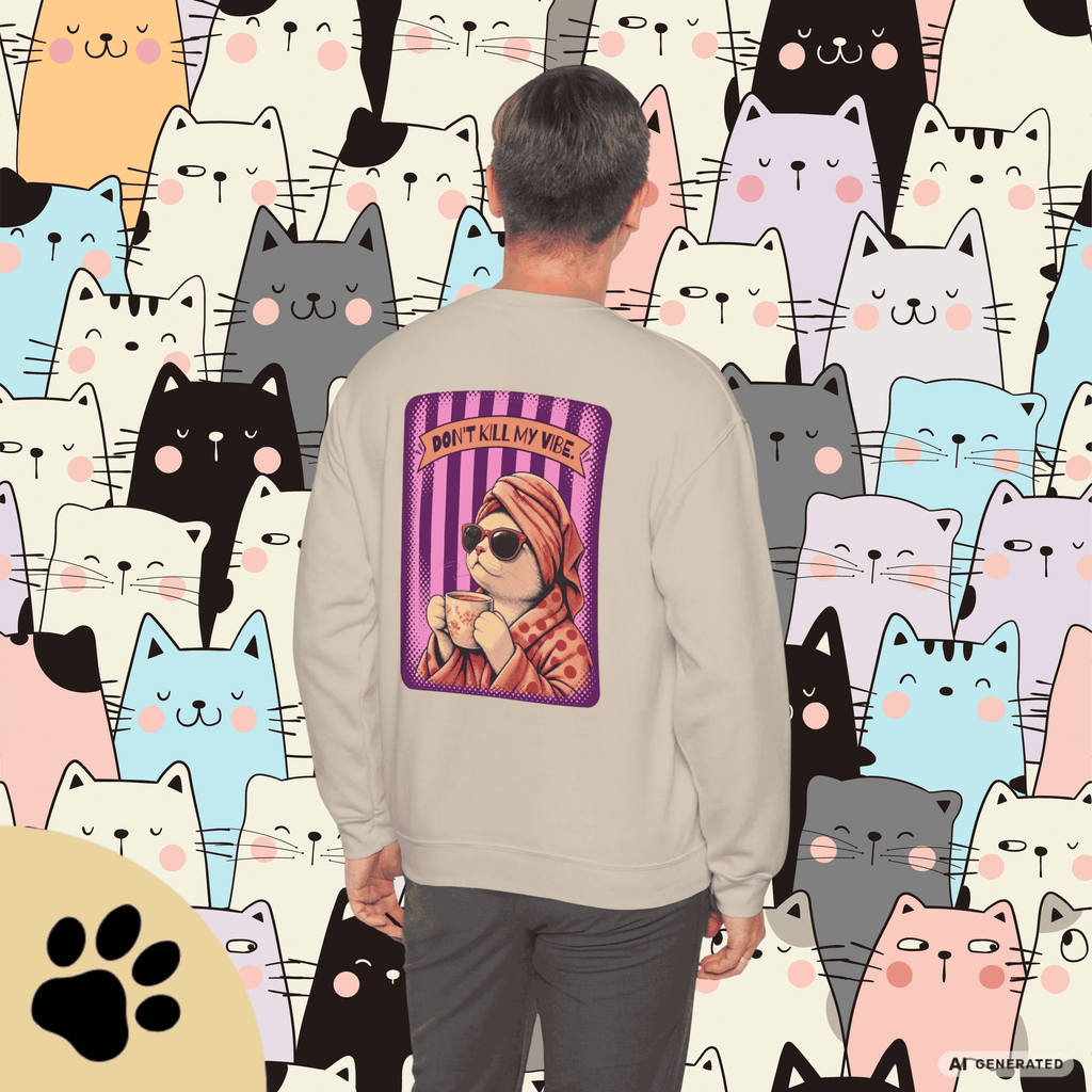Sunday Morning Cat Club Sweatshirt – „Don’t Kill My Vibe“ | Retro Katzen Sweater - Sunbeamstore